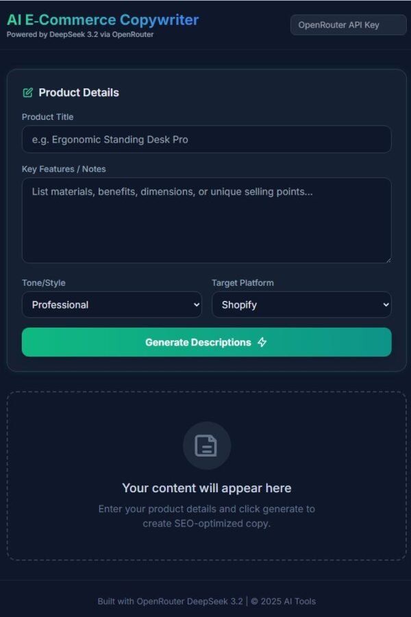 AI E-Commerce Copywriter | High-Converting Product Descriptions