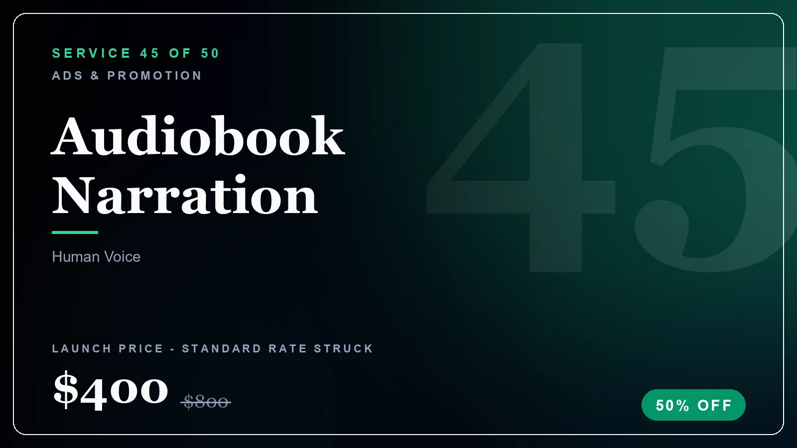 Audiobook Narration - Ads & Promotion service, from $200 (50% off)