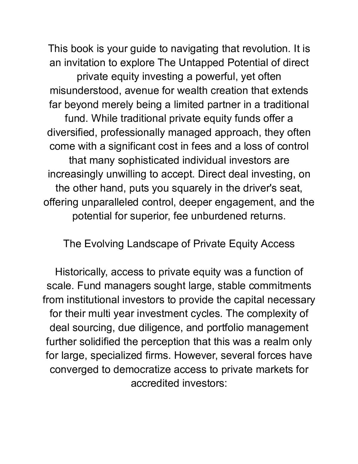 Mastering Private Equity: Direct Deal Investing for Accredited Investors — a page from inside the book