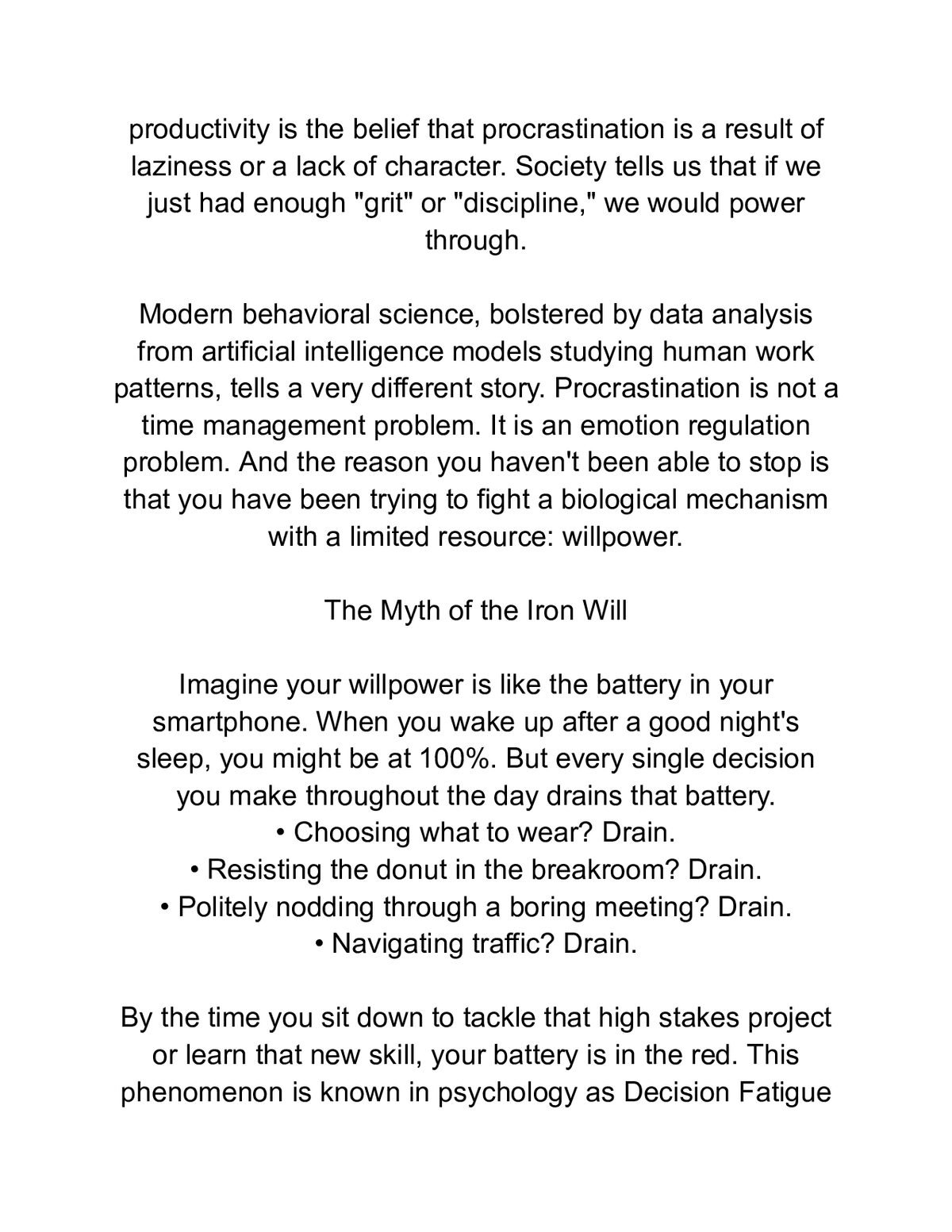 The 7 Day Anti Procrastination Blueprint — a page from inside the book