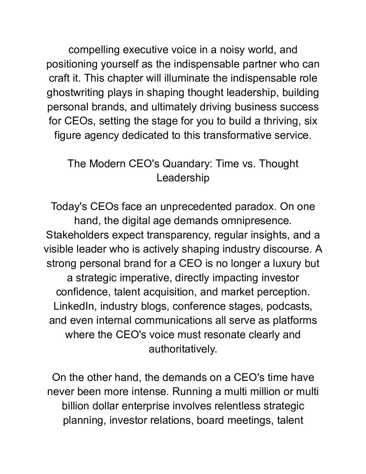 Ghostwriting for Influence Masterclass: Build a Six Figure Agency — a page from inside the book