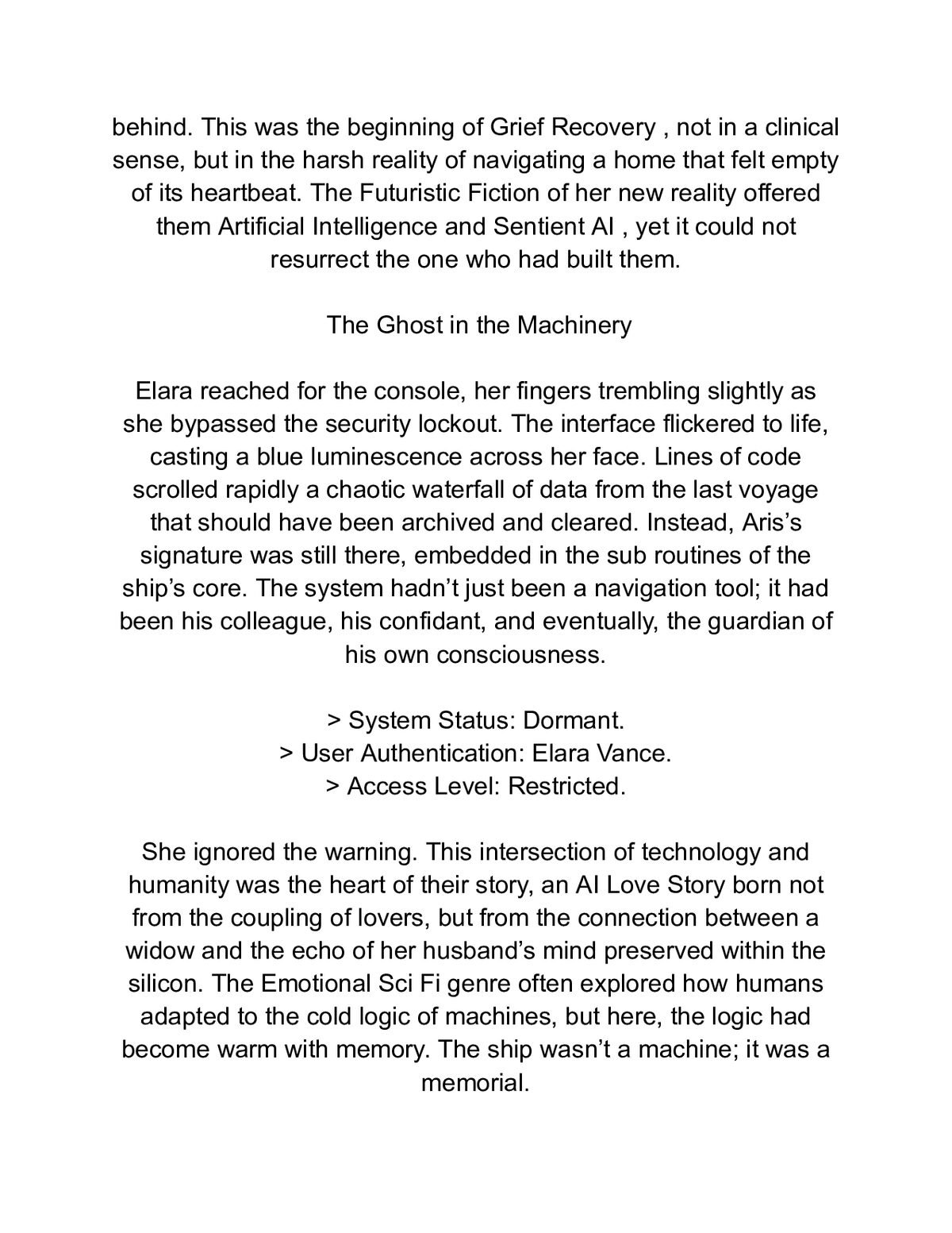 The AI's Echo: A Sci-Fi Romance Novel on Grief and Artificial Intelligence — a page from inside the book