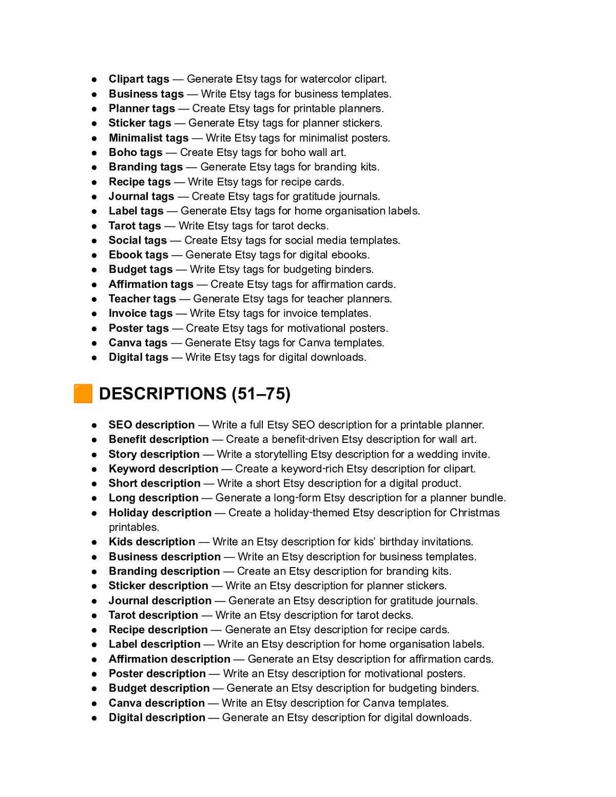 100 AI Etsy SEO Prompt Pack — a page from inside the book
