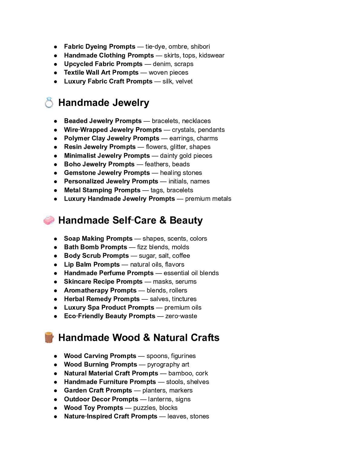 100 AI Craft Seller Prompts Pack — a page from inside the book