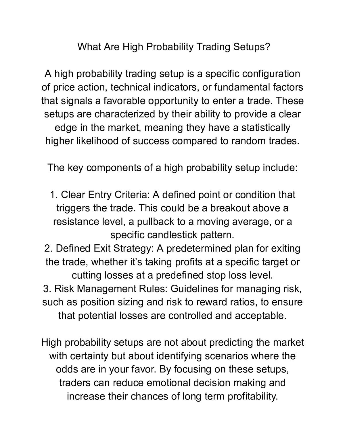 10 High Probability Trading Setups Clear Entry, Exit, and Risk Rules for Stocks, Forex, and Indices — a page from inside the book
