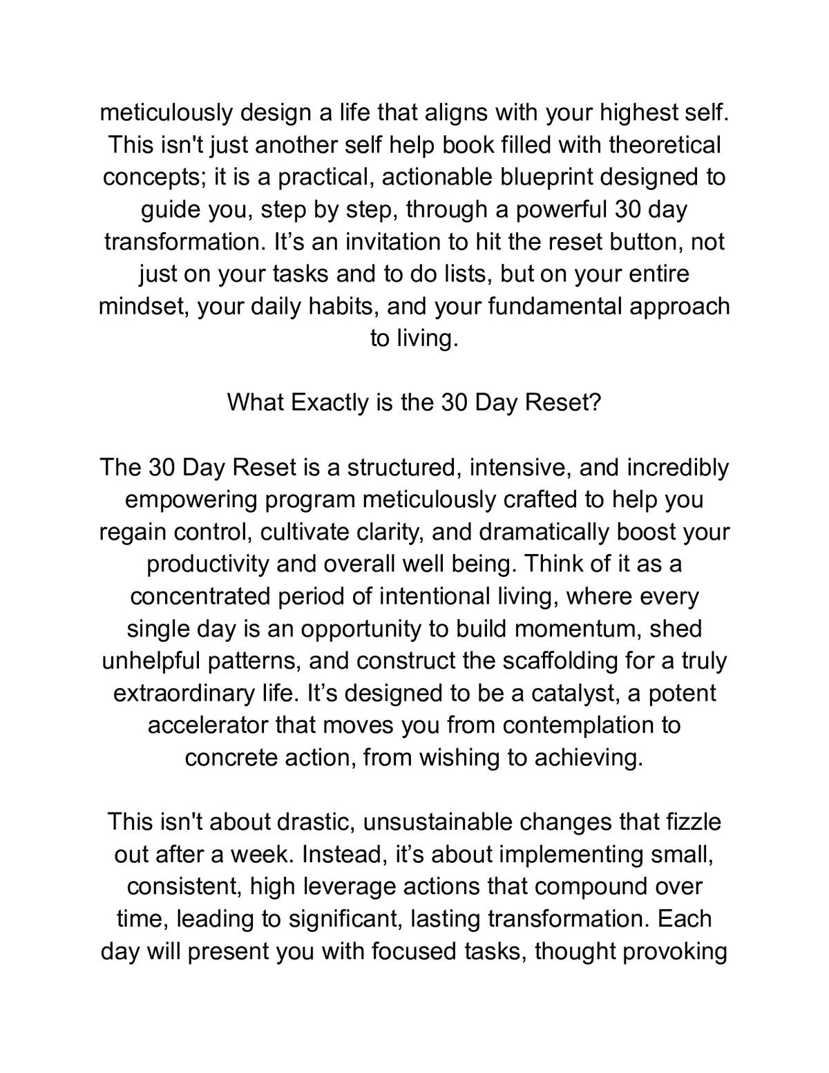 Reset Your Life in 30 Days: Ultimate Self Help & Productivity Guide — a page from inside the book